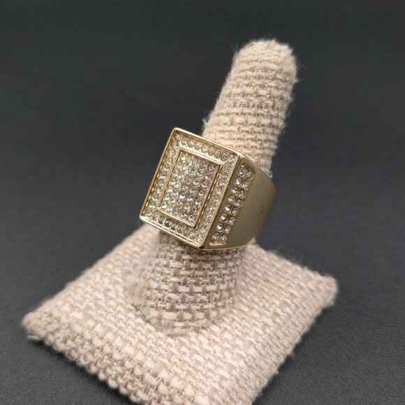 Size 9 Gold Plated Pavement Bling Men's Band Ring A7034 - Picture 3 of 7